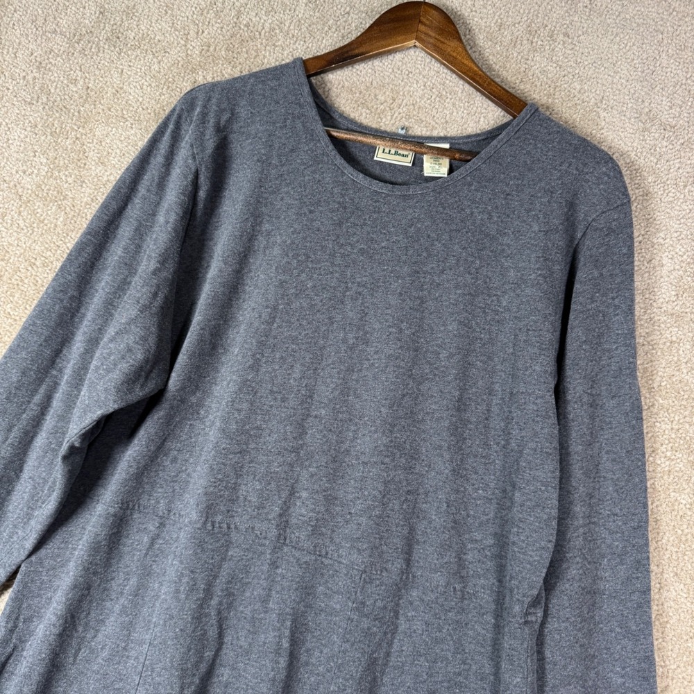 LL Bean Maxi Dress Womens XL Gray Cotton Long Sleeve Empire Waist Modest Cottage - Picture 2 of 9